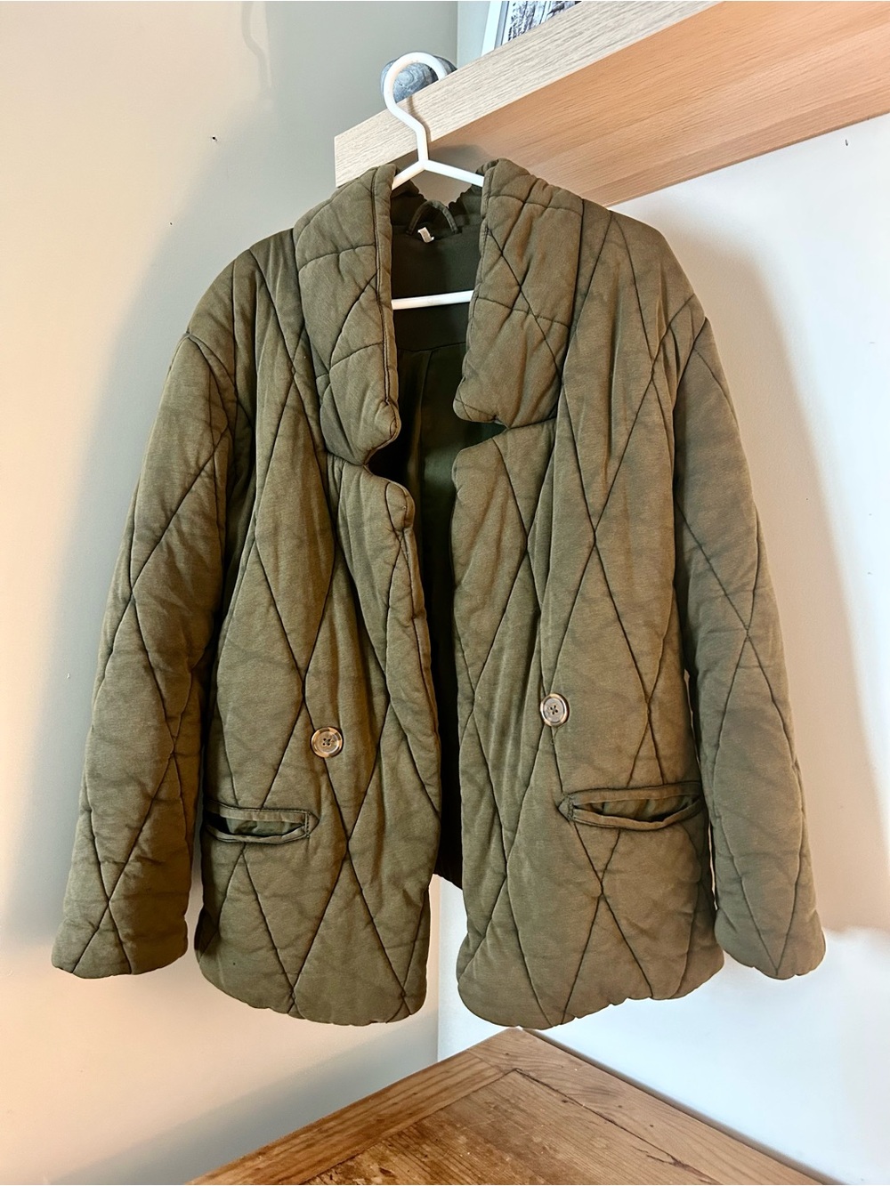 Free People Quilted Olive Pea Coat